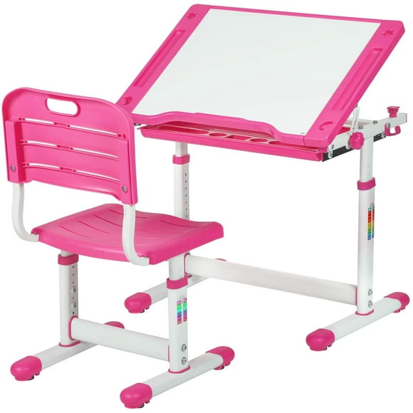 FDW Chair Set, Storage Study Child School Adjustable Height Children's Table Desk Kids, Pink