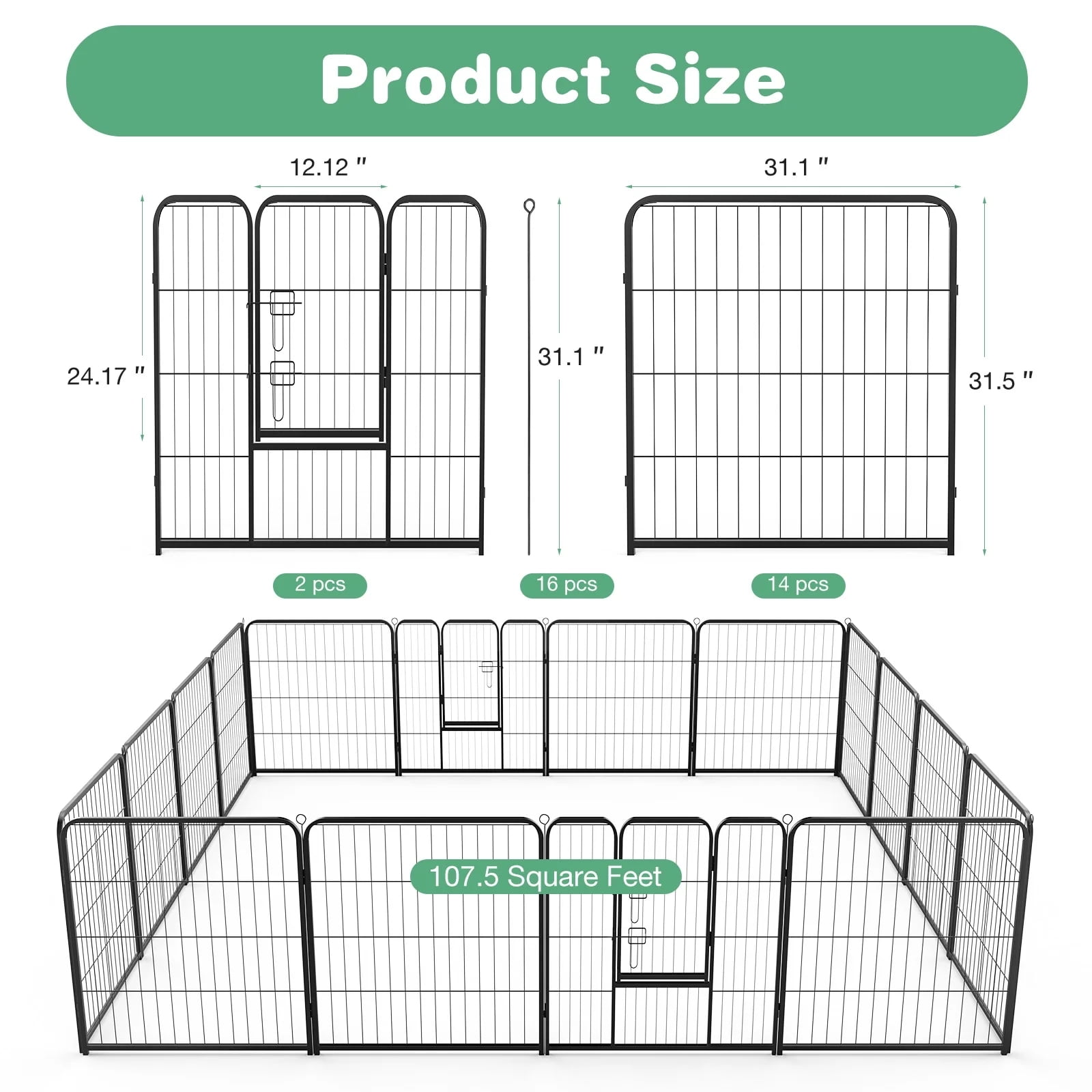 Gianna Dog Playpen for Indoor, Yard, RV Camping, 32 inch 16 Panels for Puppy and Small Dogs