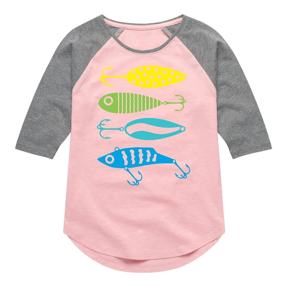 Instant Message - Fishing Lures - Toddler And Youth Girls Raglan Graphic T-Shirt
