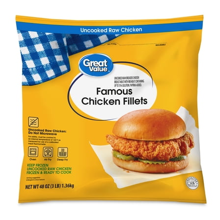 Great Value Famous Chicken Fillet, 18g Protein Per Serving, 3 lb, Frozen