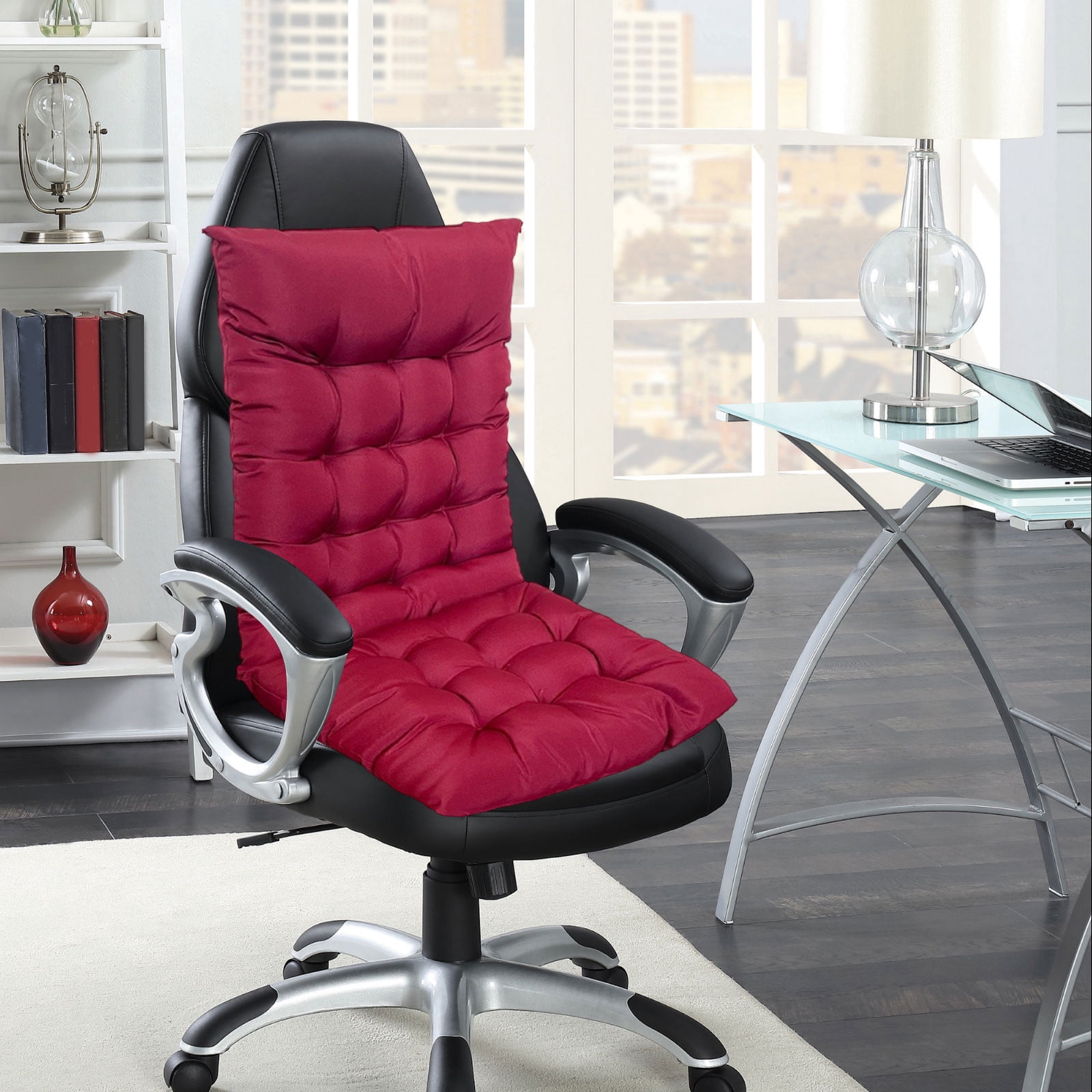 EazyTech High Back Seat Cushion for Indoor Outdoor, One-Piece Rocking Chair Cushions Lounger Chair Pad for Garden Patio Office Dorm Chair Red