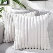 Haperlarel Pillow Covers,Pack of 2 Faux Fur Plush Decorative Throw Pillow Covers Fuzzy Striped Soft Pillowcase Cushion Covers for Sofa Couch Bedroom