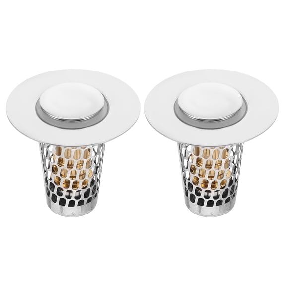 ADDHAT 2-Pack Universal Stainless Steel Sink -Up Drain Stopper with Hair Strainer for Bathroom and Kitchen Sinks