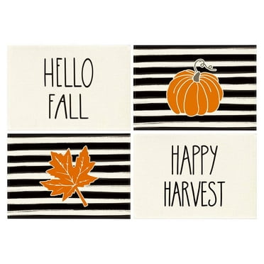 Smile Harvest Pumpkin Fall Table Placemats Waterolor Striped 12 x 18 Inch Set of 4