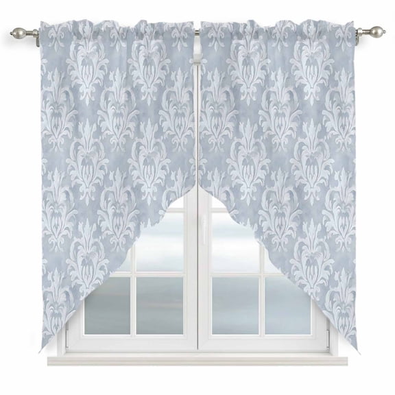 Haze Blue Boho Kitchen Window Curtains, Swag Curtains Valance for Bedroom Living Room Bathroom, Neutral Middle Century Turkish Pattern Rod Pocket Window Curtain Block Drapes 2 Panels 36"x63"