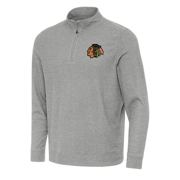 Men's Antigua Heather Gray Chicago Blackhawks Subtle Quarter-Zip Sweatshirt