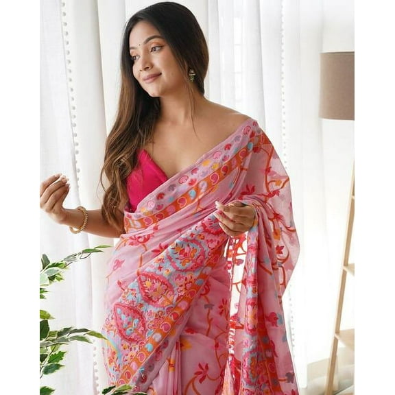 Floral Woven Design Pashmina Jamdani Saree