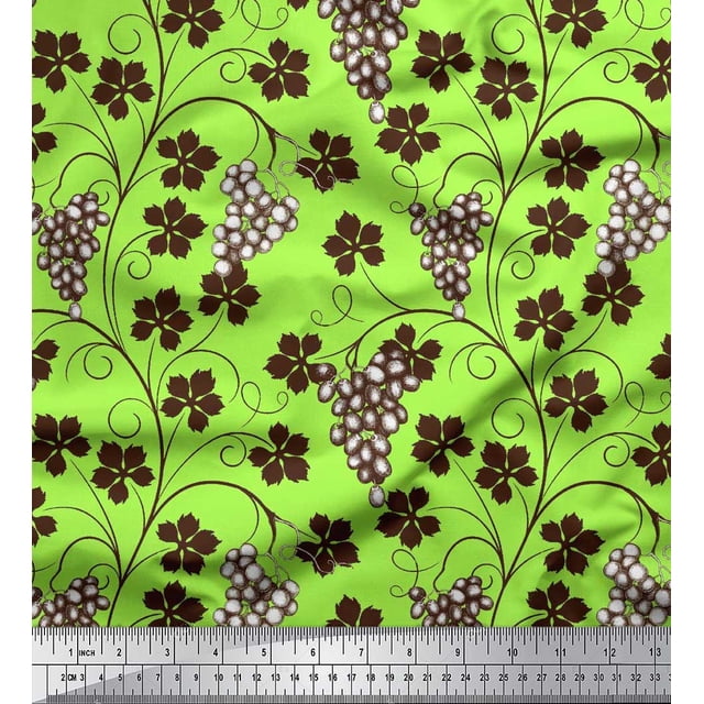 Soimoi Moss Georgette Tissu Feuilles et Raisins Fruits Tissu Imprimé par Yard 42 Pouces de Large