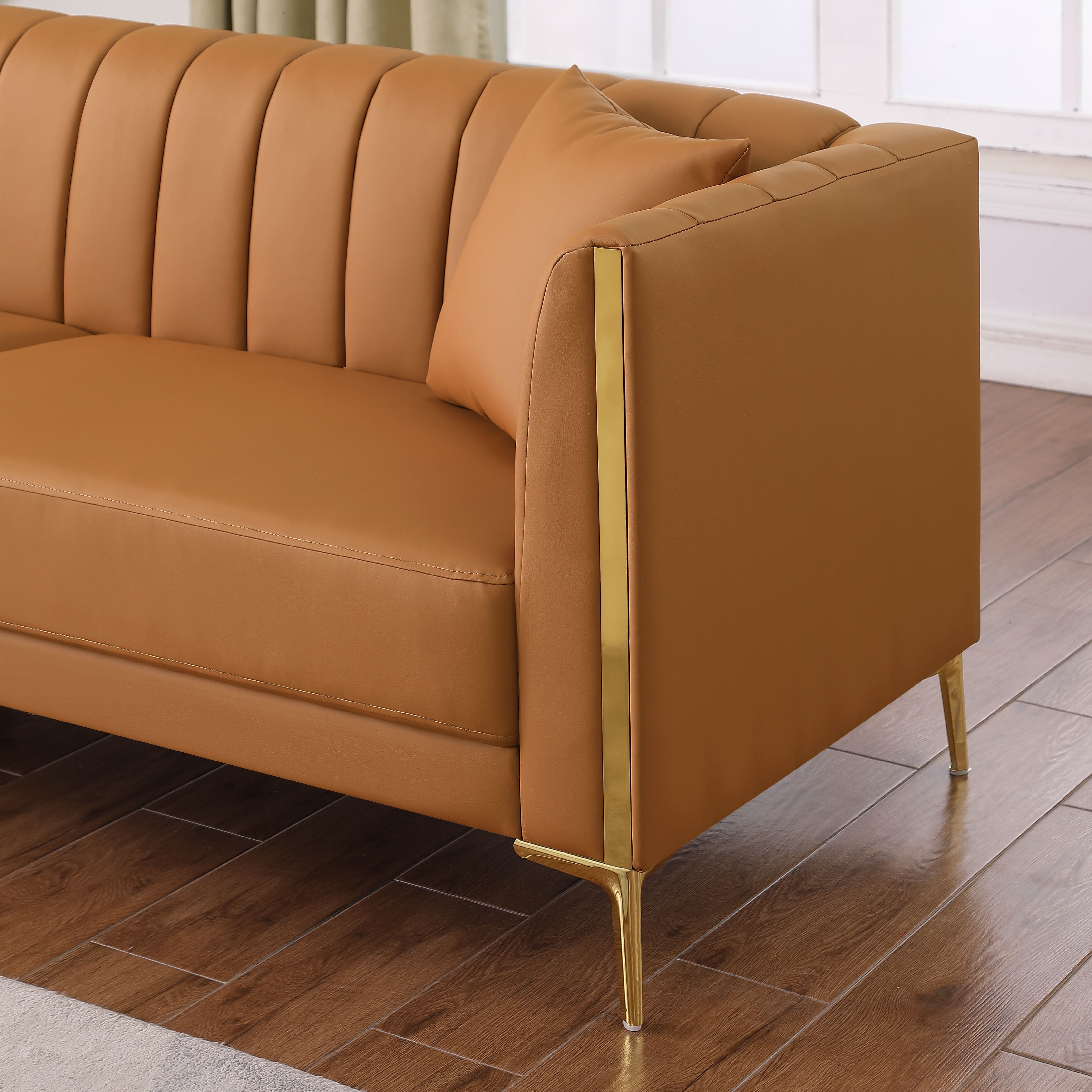 Homfa Modern 3 Seater Sofa, 77.6 Inches PU Leather with Gold Legs