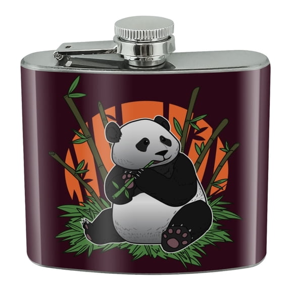 Giant Panda Bear Eating Bamboo Stainless Steel 5oz Hip Drink Kidney Flask