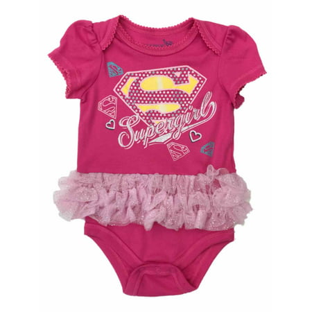 Infant Girls Baby Outfit Pink Supergirl Ruffle Super Hero Bodysuit Creeper