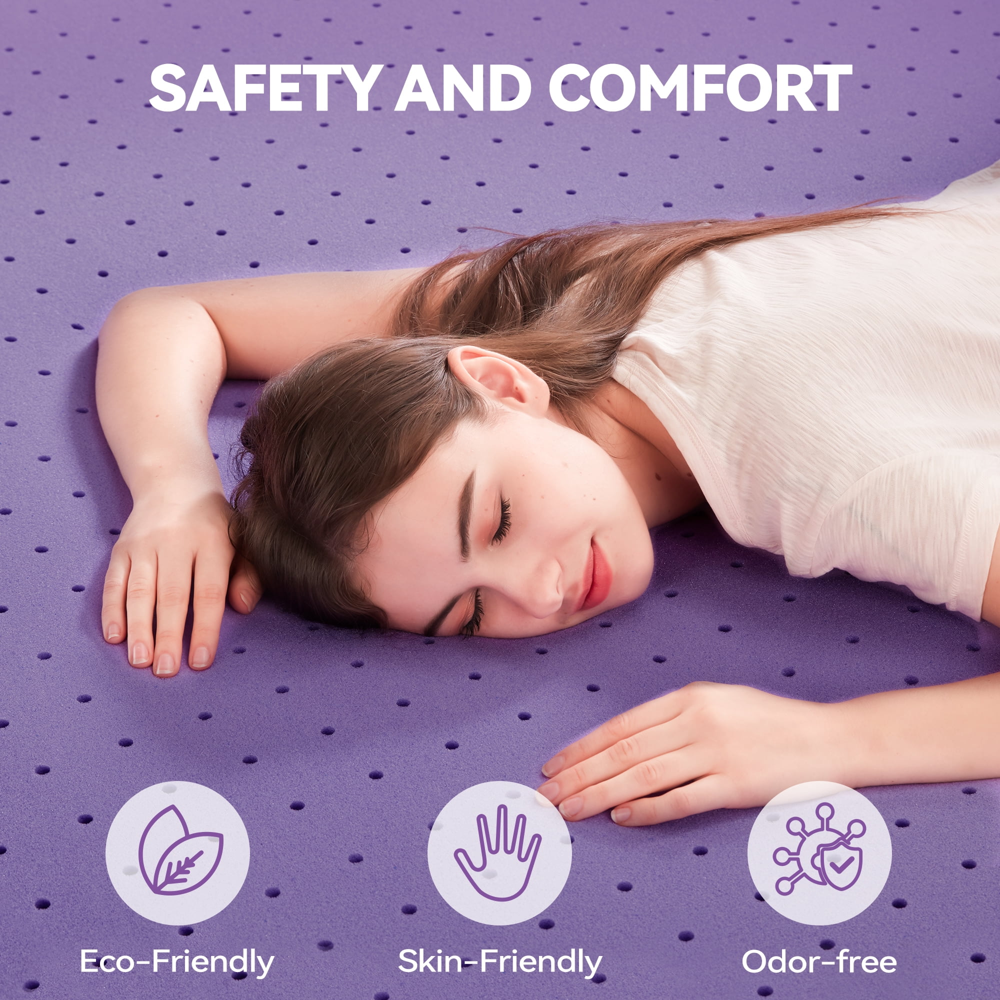 BDEUS 2 Inch Gel Memory Foam Mattress Topper Ventilated Soft Mattress Pad, Bed Topper, CertiPUR-US Certified, King Size, Purple