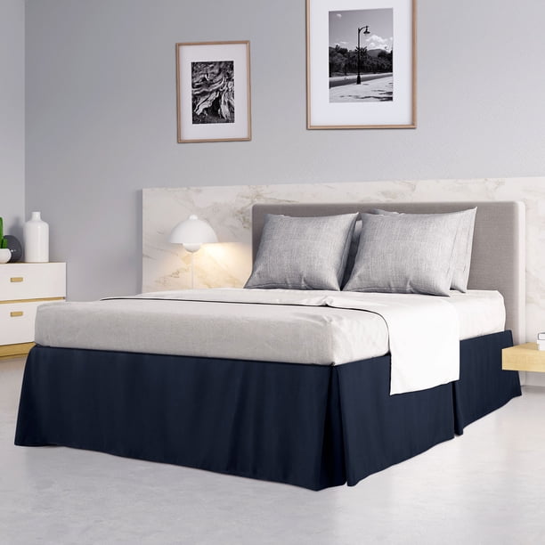 Faldones de cama con volantes plisados PiccoCasa con caída de 14", tamaño completo, azul marino