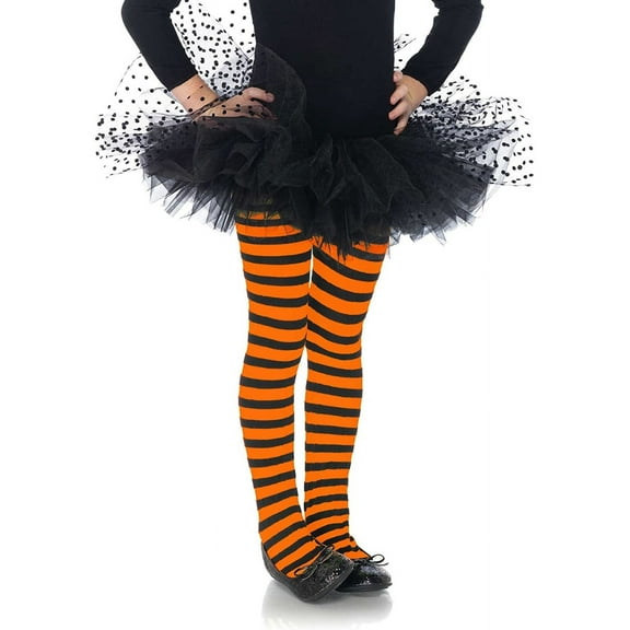 Child's Orange And Black Stripe Tights XL 11-13 Costume Accessory