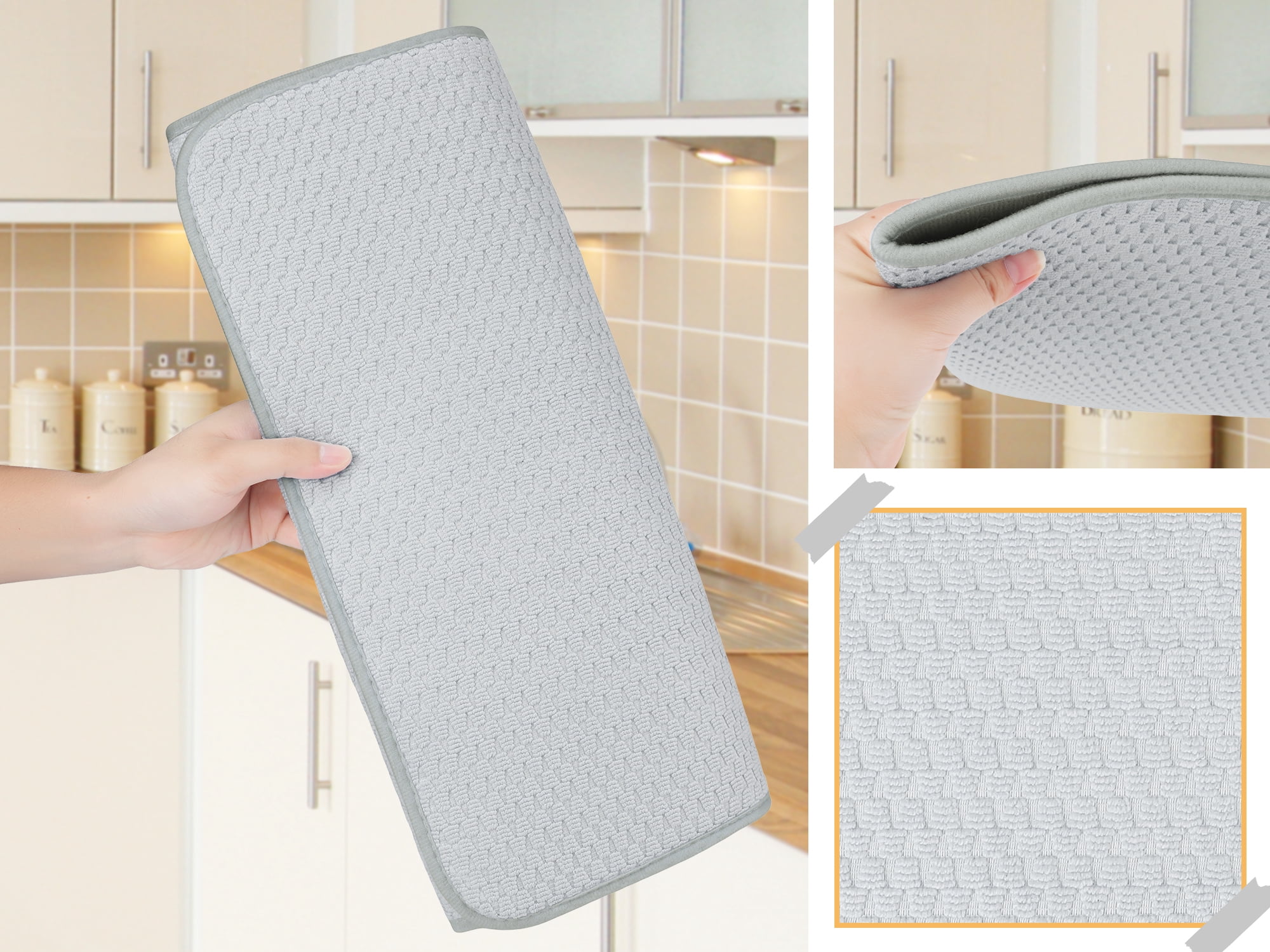 Unique Bargains Microfiber Kitchen Drying Mat with Lanyard Gray 23.6*17.7 inch