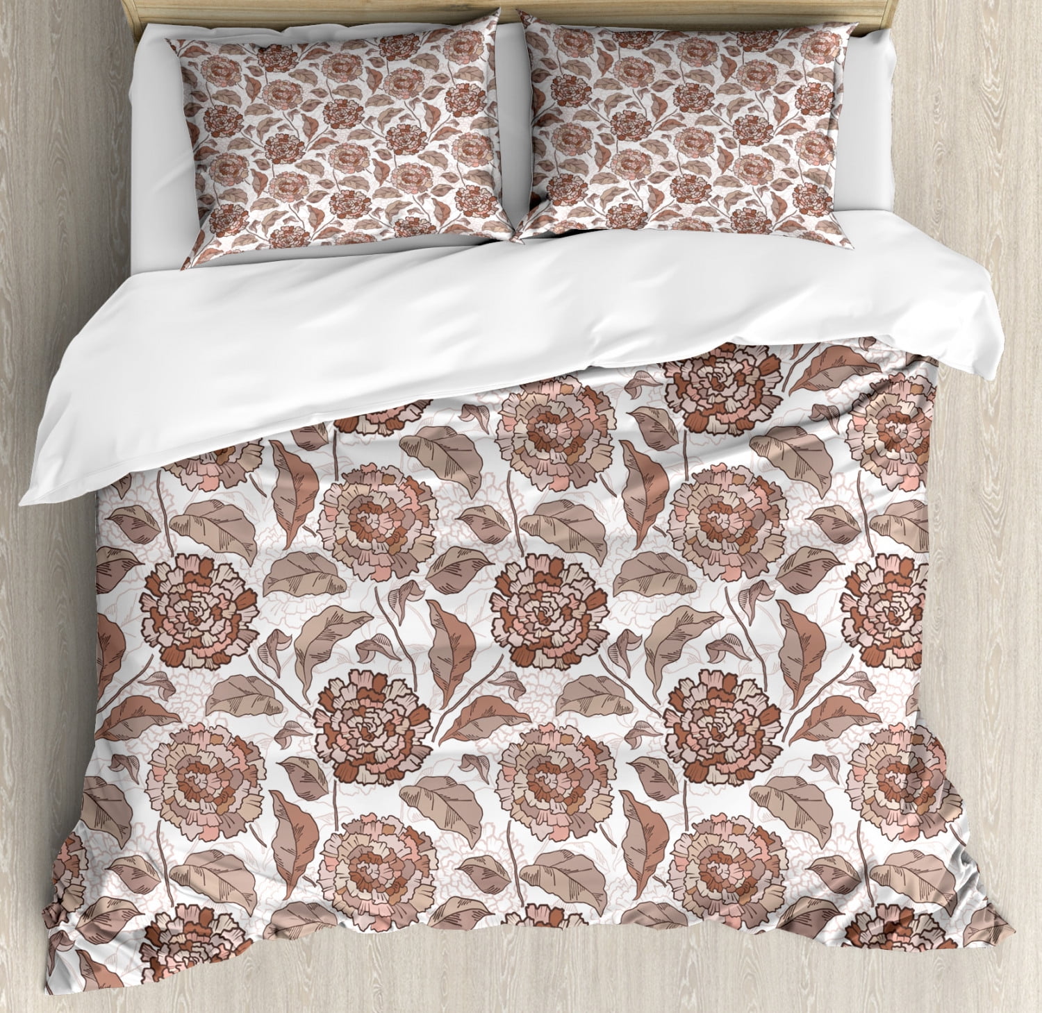 Floral King Size Duvet Cover Set, Earth Tones Blossom Chrysanthemums