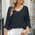 thumbnail image 2 of ATOYSOY Womens-Plus-Size-V-Neck-Tops Dressy 3/4 Length Ruffle Sleeve T Shirts Trendy Eyelet Blouses Casual Loose Tunics Black L, 2 of 7