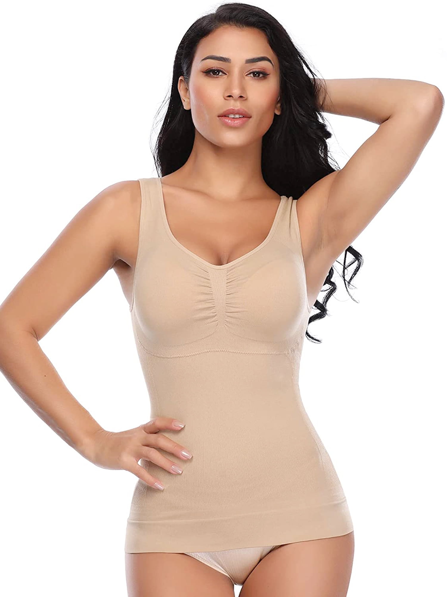 Ladies Shapewear Slimming Tummy Control Camisole Cami Padded Sleeveless Compression Vest Silver® Women Seamless Control Vest Body Shaper Under Wear Top