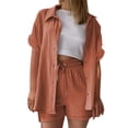 thumbnail image 5 of QGJZVUNL Cotton Linen 2 Piece Sets for Women Summer Clothes Short Sleeve Button Down Shirts and Drawstring Shorts Lounge Outfits Size L, 5 of 6