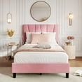 thumbnail image 5 of Memoryfield Queen Size Upholstered Bed Frame, Adjustable Velvet Headboard, Platform Bed with Wooden Slats, No Box Spring Needed, Pink, 5 of 6