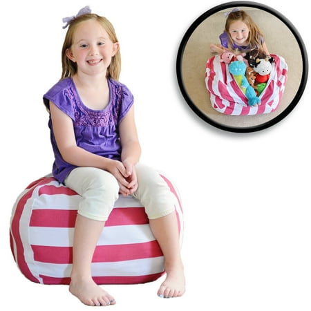 Stuffed Animal Storage Bean Bag Chair Pink White Striped Clean Stuffed Animal Storage Bean Bag Chair Pink White Striped Clean Up The Room