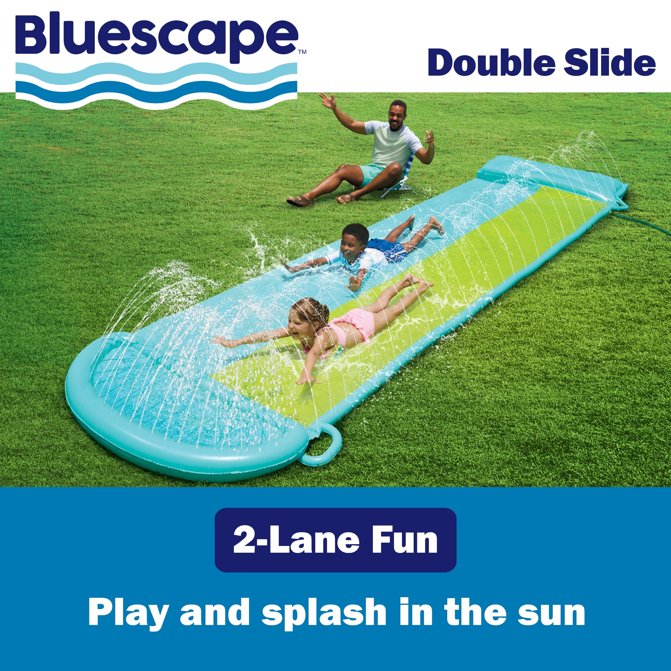 Bluescape 18ft Blue Double Lane Water Slide Racer, with Sprinklers, Age 5 to 12, Unisex