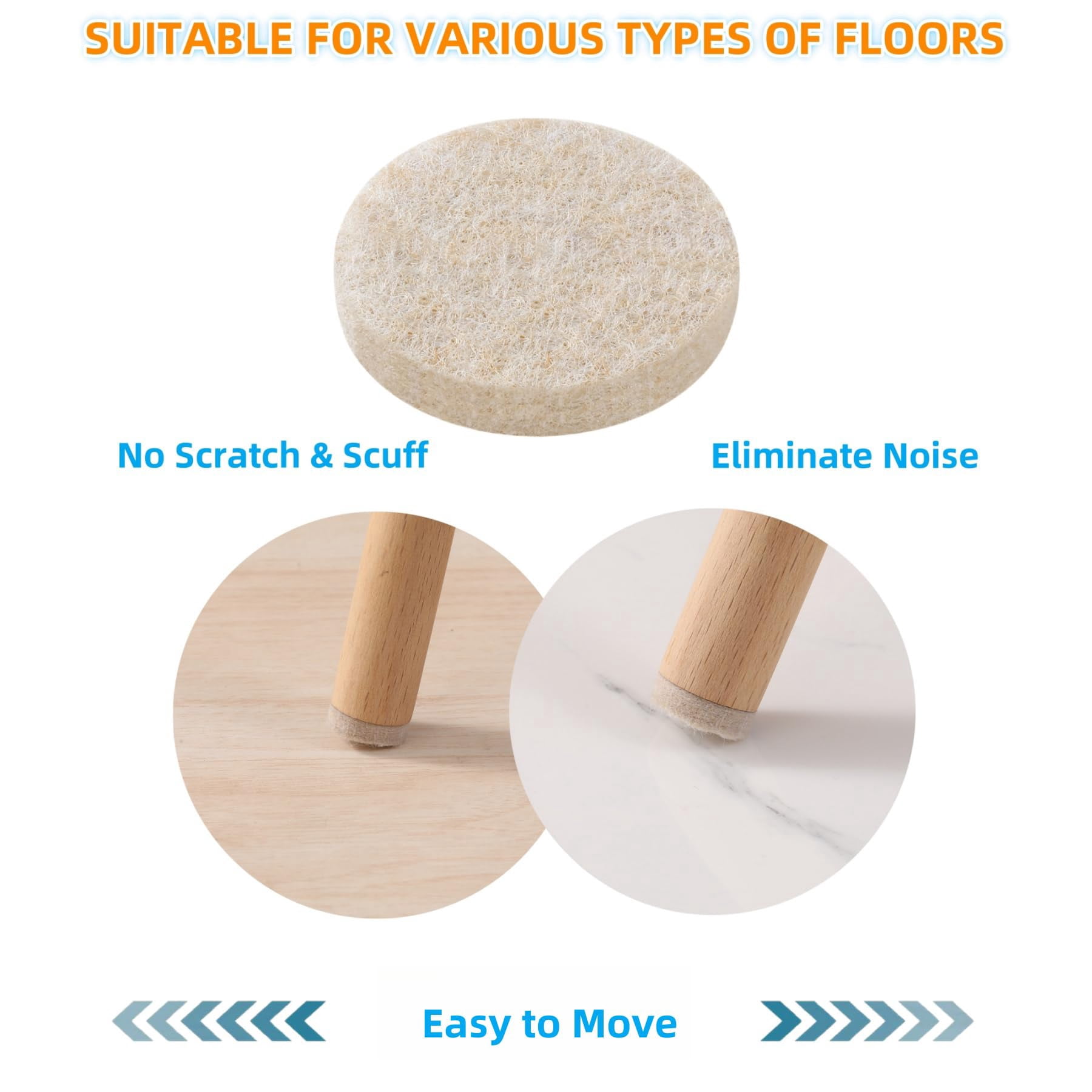 Felt Furniture Pads For Hardwood Floors - Self Adhesive Chair  Floor Protector Feet Sliders Moving Your Smoothly Anti Scratch 108 1" Round