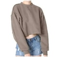 thumbnail image 1 of Yuyuzo Chandails en Molleton Courts pour Femmes Manches Longues Couleur Unie Col Rond Ample Décontracté Automne Pull Tops, 1 of 6