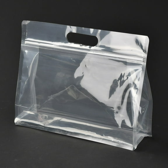 Transparent Plastic Zip Lock bag Plastic Stand up Pouch Resealable Bags with Handle Clear 21.3x28x0.08cm
