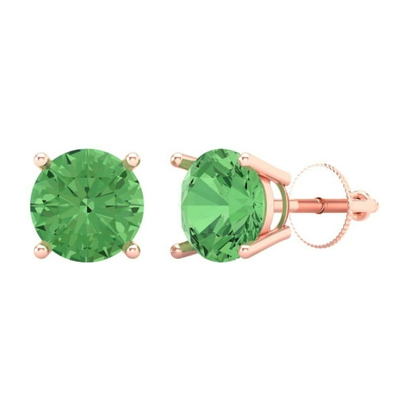 3 ct Screw-Back Stud Earrings for Women | 7.5mm Round Cut Simulated Green Diamond | 18K Rose Gold