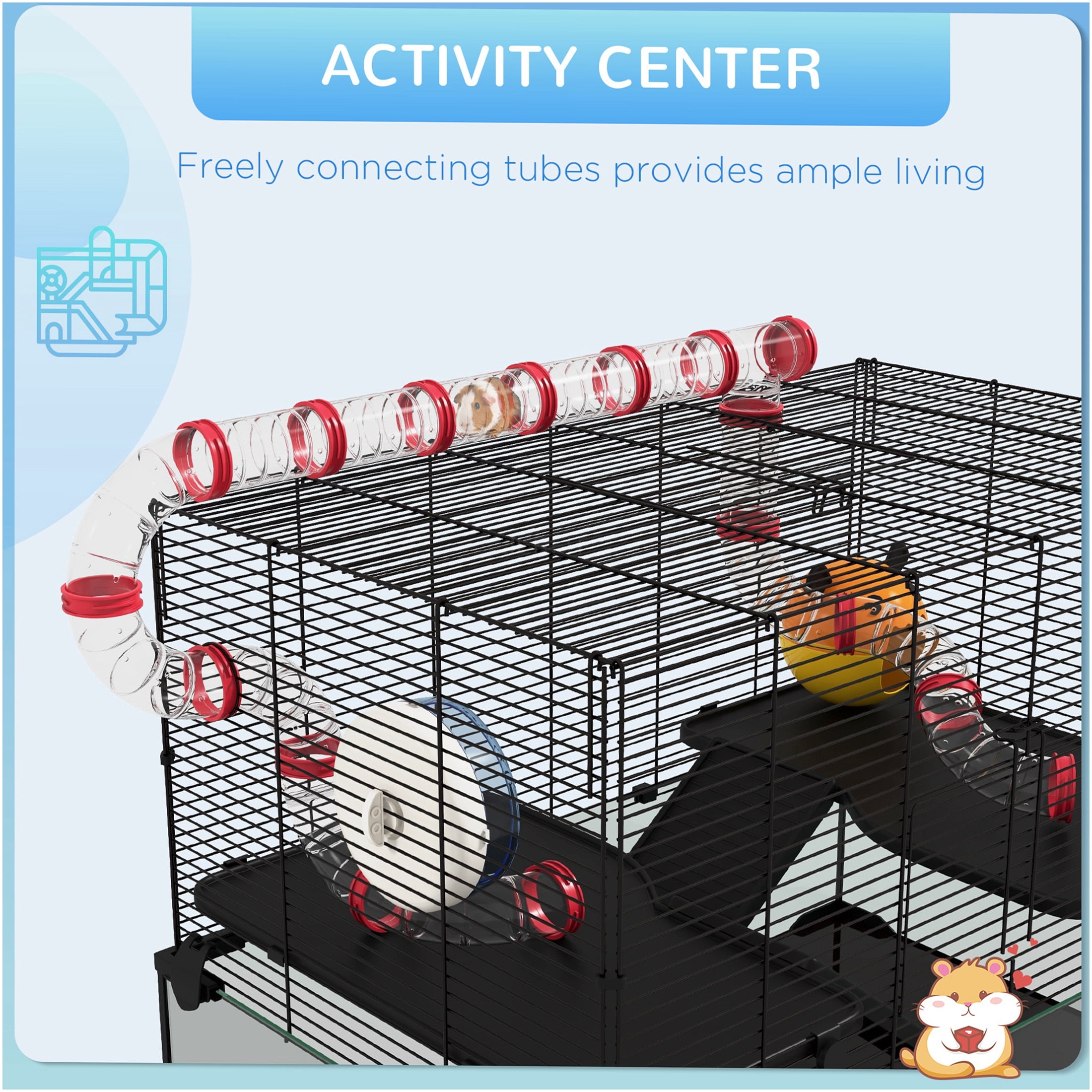 JERFIT 31" Large Hamster Cage with Tubes, Deep Base Glass Tank Habitat with Wheel, Water Bottle, Food Dish for Dwarf Hamster, Gerbil, Mouse or Rat