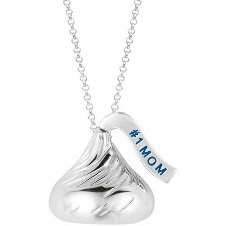 Hershey's Kisses Women's Sterling Silver Medium Flat Back #1 MOM on Plume Pendant, 16 with 2 Extension