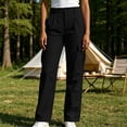 thumbnail image 4 of Neewe Women's Straight Long Pants Solid Color Elastic Waist Golf Travel Pants with Pockets Daily Outfits, 4 of 7