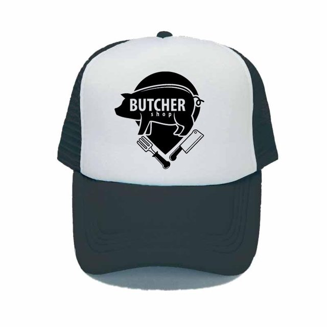 Butcher Shop Advertisement Snapback Cap Premium Quality Fresh Meat Shop Trucker Hats Animal Pig Pork Cut Knife Outdoor Hat YY31156-60cm for adult Gao Jinjia LED