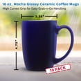 thumbnail image 5 of 10 Large Mocha Glossy Ceramic Coffee Mugs Set, 16 oz. - Stoneware, Smooth, Durable, C-handle - Blue, 5 of 5