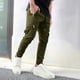 thumbnail image 1 of Pantalones largos para hombre, moda informal, lisos, con bolsillos, cintura con cordón, rectos, de poliéster, 1 of 6