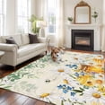 thumbnail image 2 of Rectangle Area Rugs 5 x 7 Ft, Daisy Spring Floral Non-Slip Residential Carpet, Farmhouse Botanical Green Leaves Indoor Crawling Mats Runner Rugs for Living Room/Dining Room/Bedroom, 2 of 8