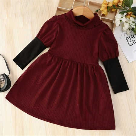 

FZM Christmas Babys Kids Toddler Girls Patchwork Spring Winter Long Sleeve Princess Dress Clothes