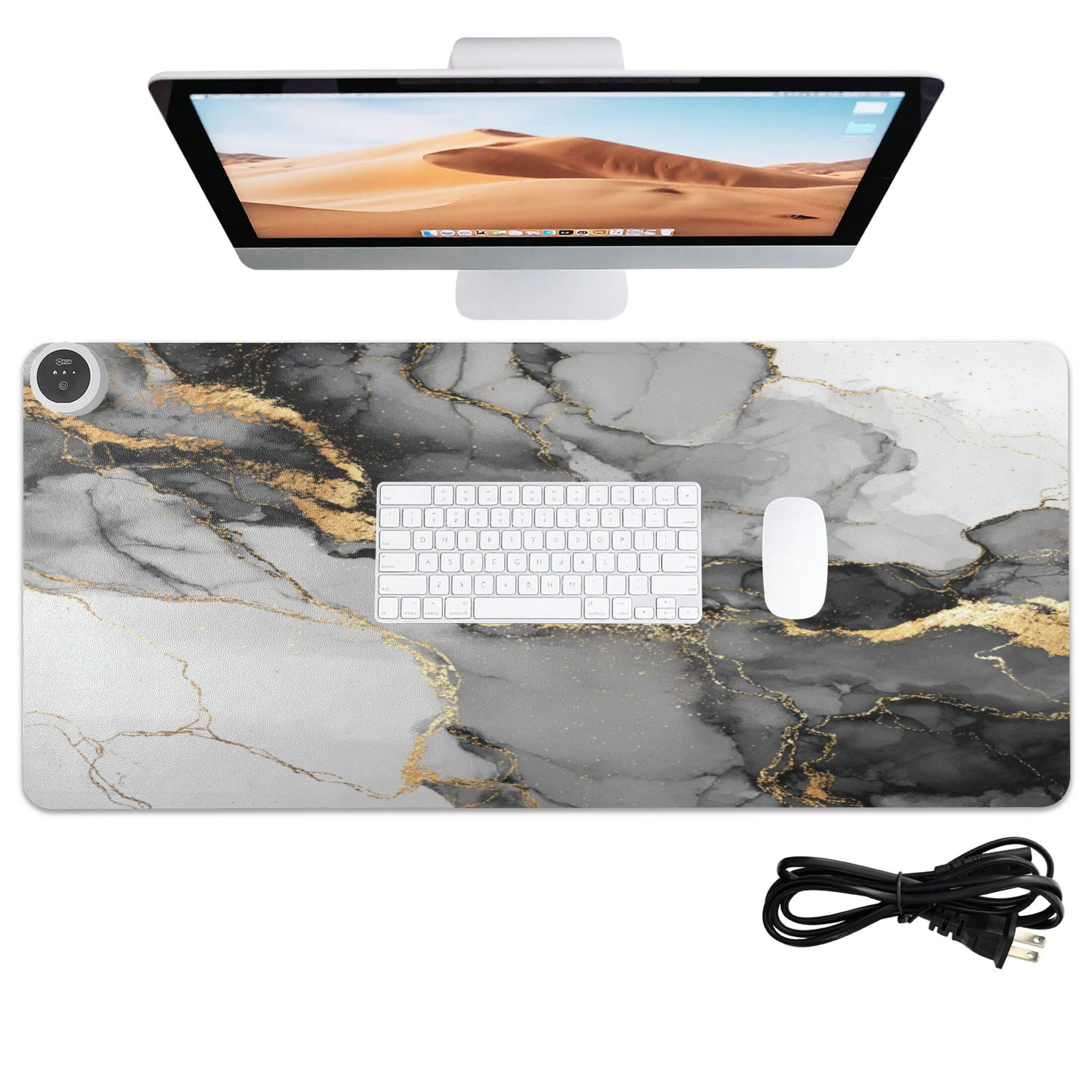 Large Heated Desk Mat Mouse Pad 31.5"x13"PU Leather Graphene Heating Desk Warmer with 3 Temperature Settings 110V US Plug Non-Slip Warm Pad for Home, Office, and Gaming Premium Fluid Art Background