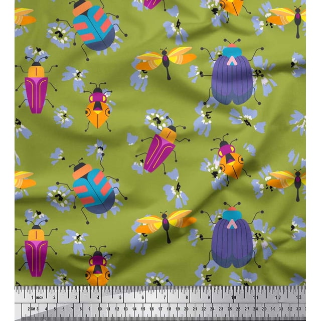 Soimoi Tissu en Coton Canard Imprimé Floral & Insectes par Yard 42 Pouces de Large