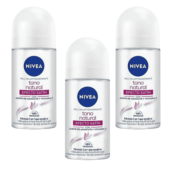 Nivea Whitening Antiperspirant Roll On Deodorant 3 Pack Combo, 50ml/Natural tone, 48 Hour Protection