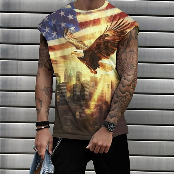 UVEASISHA Men's Patriotic Tank Tops 4th of July Muscle Shirts for Men American Flag Eagle Graphic Sleeveless Shirt Independence Day Cool Tank Top Yellow XXL