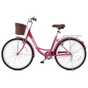 Viribus Women's Comfort Bike 26 inch Beach & City Cruiser Bicycle with Basket Rack Pink