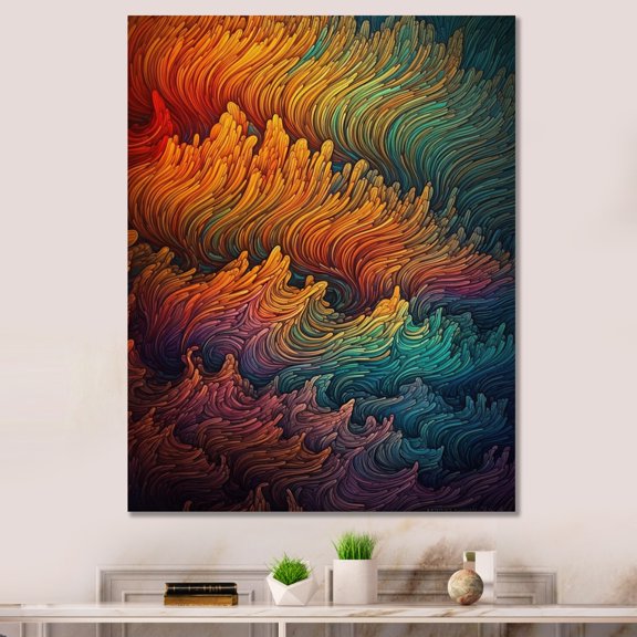 Designart "Rainbow Colored Waves IV" Modern Waves Canvas Wall Art