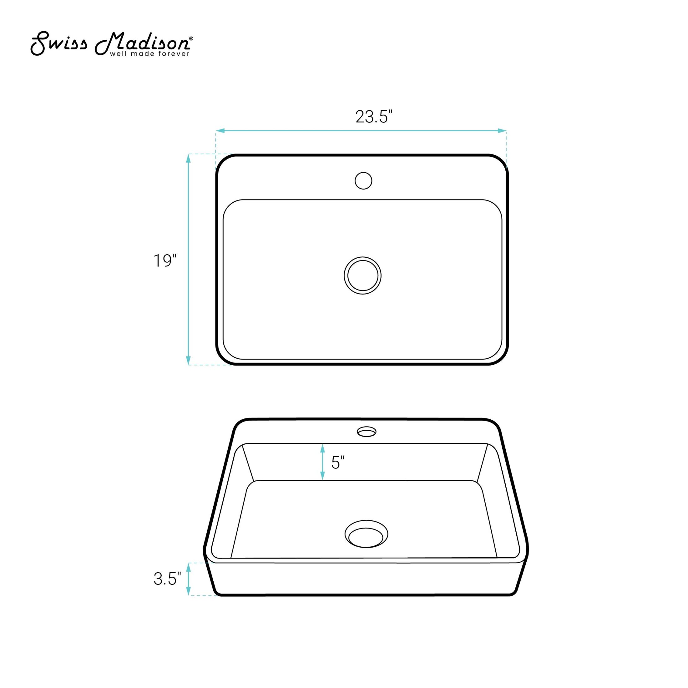 Carre Large Rectangle Vessel Sink