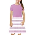 thumbnail image 2 of Spazoro Kids Girls A Line Dresses, Stretchy Wrinkle Striped New Style Short Sleeve Princess Dress for Child Girls Pink Size 7 T, 2 of 7