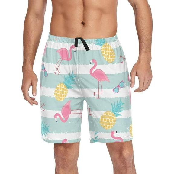 GZHJMY Flamingo Pajama Pants Short for Men, Lounge Pants Lightweight Men Pajama Bottoms with Drawstring Pockets, Christmas New Year Birthday Gifts, Large