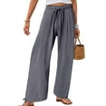 thumbnail image 4 of vigerkar Wide Leg Pants Woman Linen Palazzo High Waisted Drawstring Summer Casual Business 2025 Beach Vacation Pants Grey, XL, 4 of 6