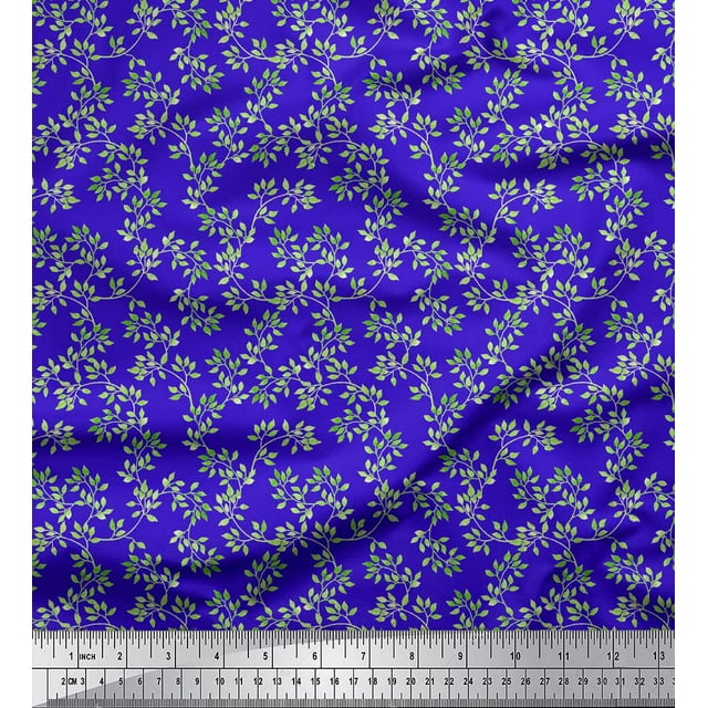 Soimoi Blue Heavy Canvas Fabric Leaf Printed Fabric 1 Yard 58 Inch Wide