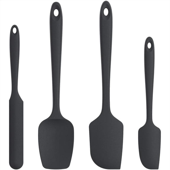 U-Taste 600°F High Heat Resistant Silicone Spatula Set of 4, BPA-Free Food Grade Kitchen Cooking Baking Mixing One Piece Seamless Flexible Rubber Scraper for Nonstick Cookware (Black)